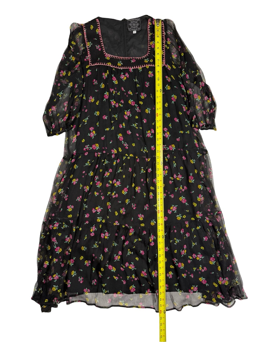 Johnny Was Jade Midi Dress Large 100% Silk Floral Black Boho Tiered Flowy Summer - Picture 3 of 11